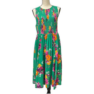 Torrid Green Floral Challis Smocked Midi Dress Size 1